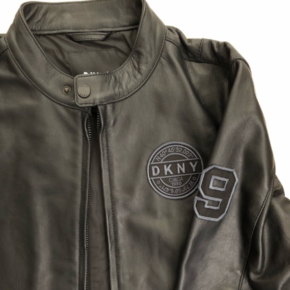 DKNY Men’s Black Moto/Biker Genuine Leather Jacket - Picture 7 of 8